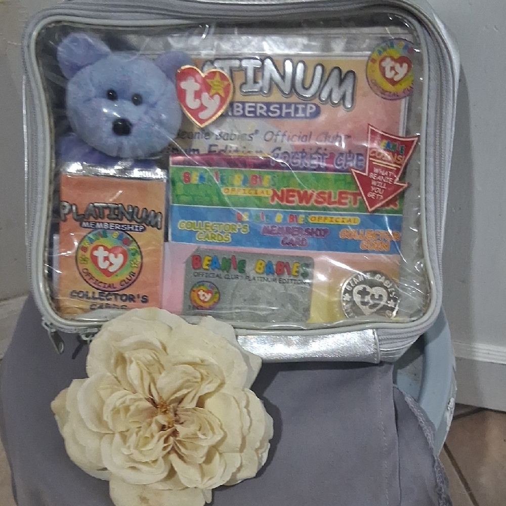 Ty Platinum Membership Kit with Blue Bear and Cream Flower